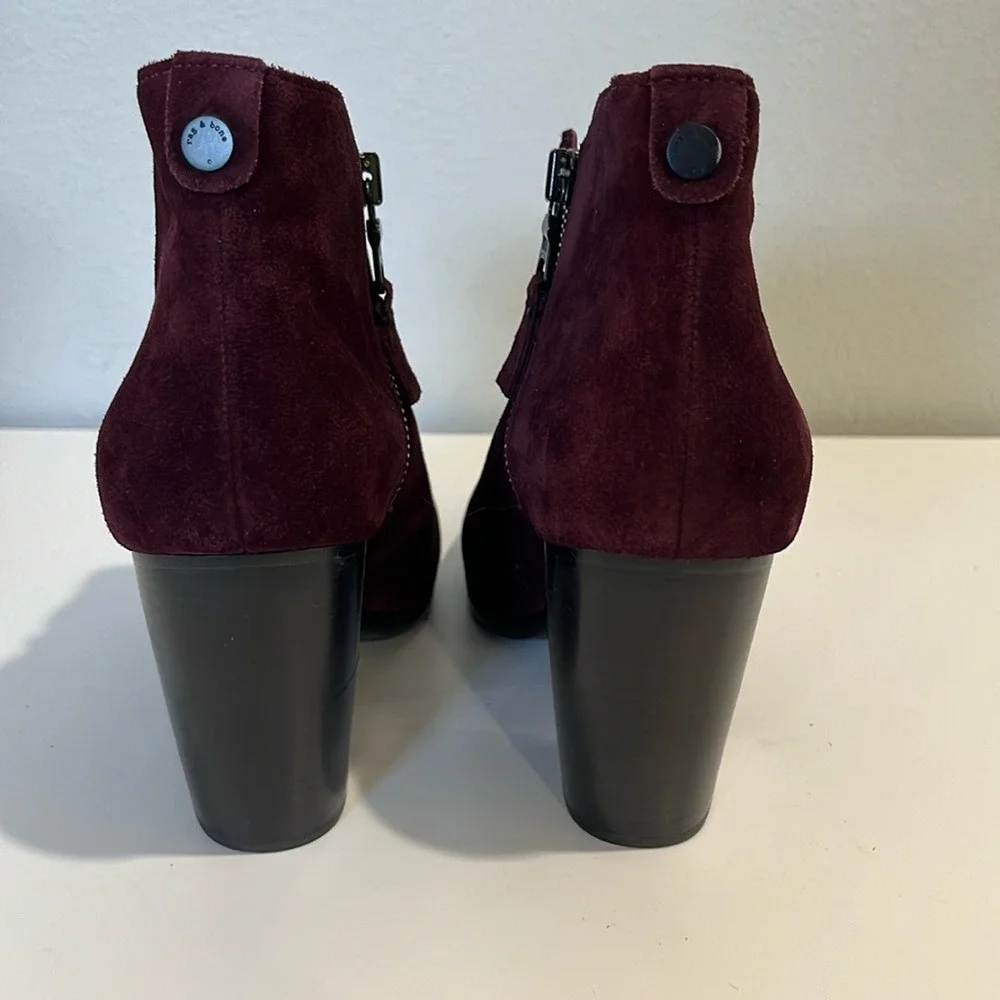 Rag & Bone‎ Women's Burgundy Margot Suede Leather Ankle Boots Sz 8.5 Zippers